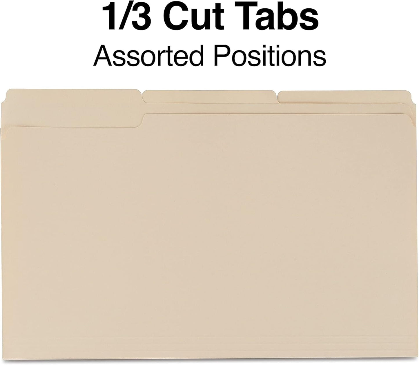 Staples Recycled File Folders, Legal Size, 1/3‑Cut Tabs, Manila, 30% Recycled Paper Stock, 100/Box