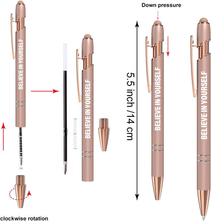 Actsun Funny Pens - 12 Pack Fine Point Smooth Writing Pens with Inspirational Tips, Black Ink, Touch Stylus Screens, Motivational Gift for Office & Desk Accessories