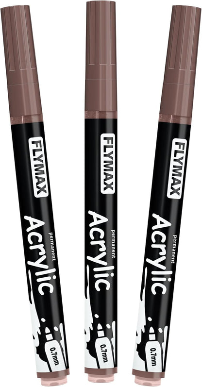 FLYMAX Gold Marker Paint Pens - Permanent Marker Pens Gold Acrylic Paint Water-Based 0.7mm Fine Tip Waterproof Quick-Drying (3 in 1Pack)