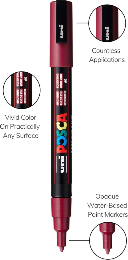 posca PC-3M Water-Based Paint Markers, Reversible Fine Tip (0.9-1.3mm), Pink, 3 Count