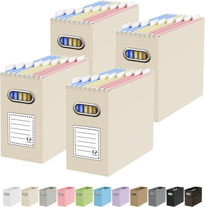 Oterri File Organizer Box, Portable Collapsible Cardboard File Folder Organizer with Handle for Letter Size Hanging Files, Document Storage Box for Home Office & Classroom (4 Packs, Black)