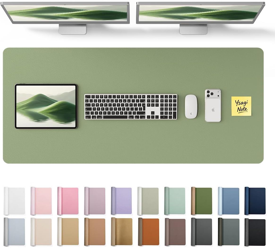 YSAGi Leather Desk Pad Protector, Large Mouse Pad, Non-Slip PU Leather Desk Blotter, Waterproof Writing Pad for Office and Home (31.5" x 15.8", Eggshell) - Colors A