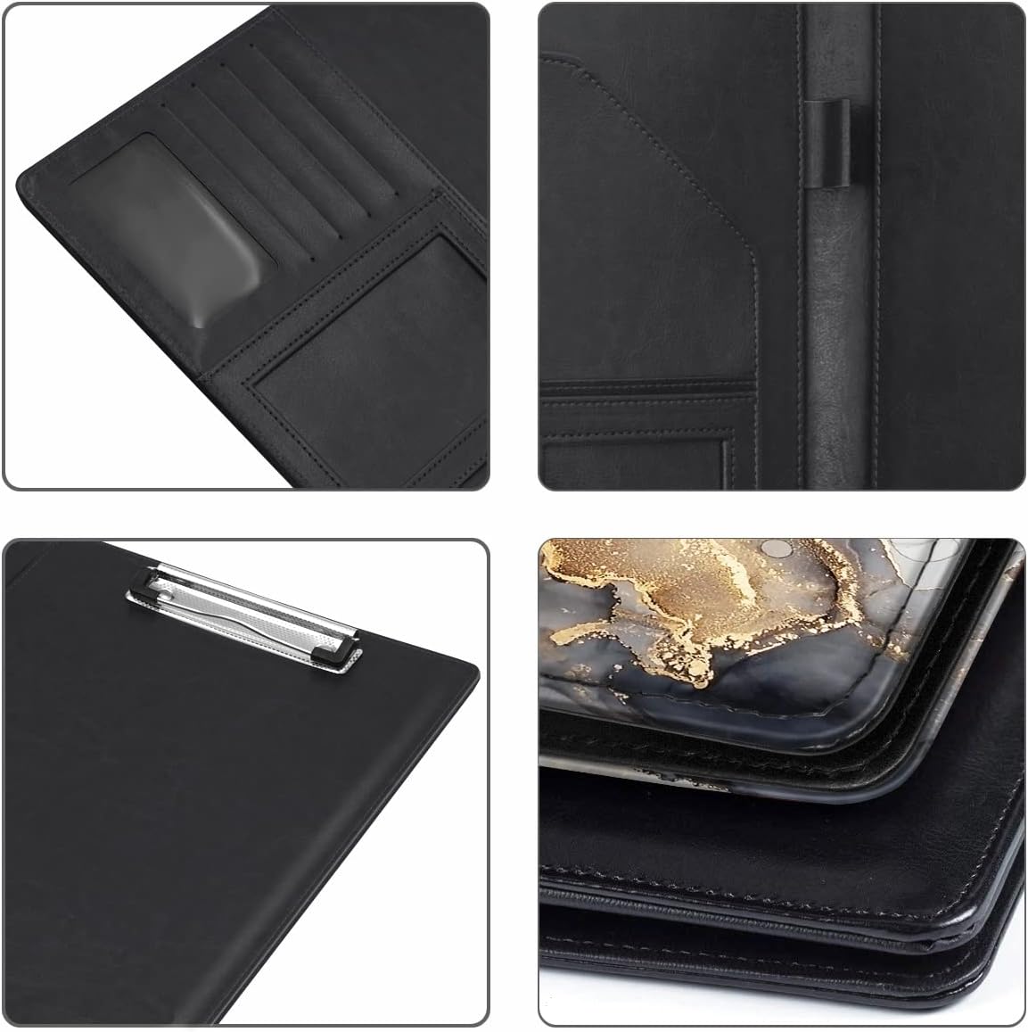 WAVEYU Resume Portfolio Folder, Padfolio Clipboard, Writing Portfolio Leather Clipboard with Cover for Legal Pad Holder Letter Size A4 for Business Conference Notepad Clip Boards, Purple