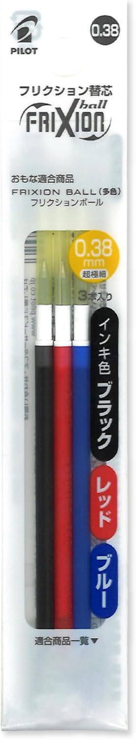 Pilot LFBTRF30UF3C Refill Frixion Ballpoint Pen, 0.01 inch (0.38 mm), Set of 3 Colors, Product Size: 5.7 x 0.5 inches (145 x 13.8 mm), 0.5 oz (14.6 g)