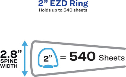 Avery Durable Clear View 3 Ring Binders, 2 Inch EZD Rings, 1 White Binder (09501)