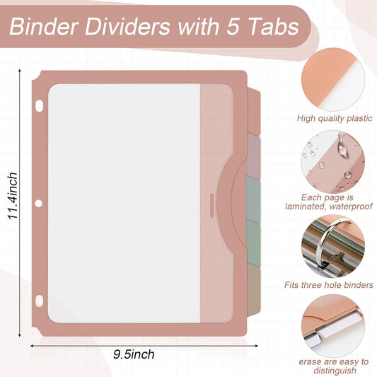 4 Sets 5 Tab Binder Dividers with Tabs and Pockets for 3 Ring Binder 5 Pockets Dividers Per Set with 1/5 Cut Tabs 9.5 x 11.4 Inch Multicolor Letter Size for Back to School Office Home