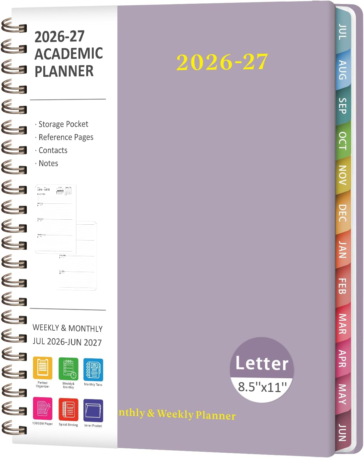 Planner 2026-2027, Weekly and Monthly Academic Year Calendar Planner, July 2026 - June 2027, Daily Agenda Book for Office School Supplies, A5(6.3'' x 8.5'')