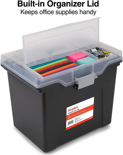 STAPLES Plastic File Box with Snap Lid, Letter/Legal Size, Clear, 4/Carton
