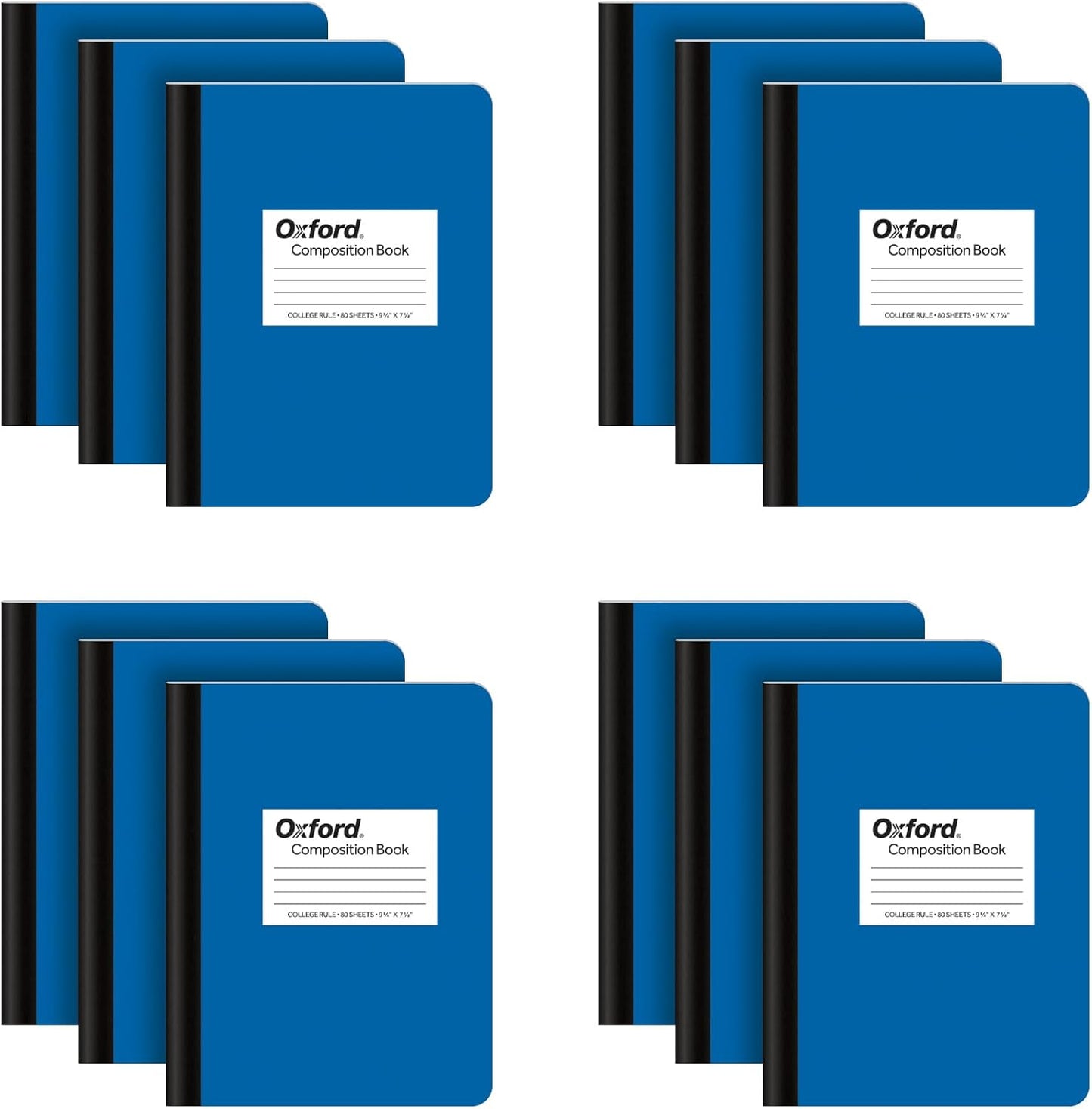 Oxford Composition Notebook 12 Pack, Notebooks for School, School Supplies, Journal for School Notes, College Ruled Paper, Writing Book, 7.5 x 9.75 Inches, 80 Sheets, Blue Covers (63742)