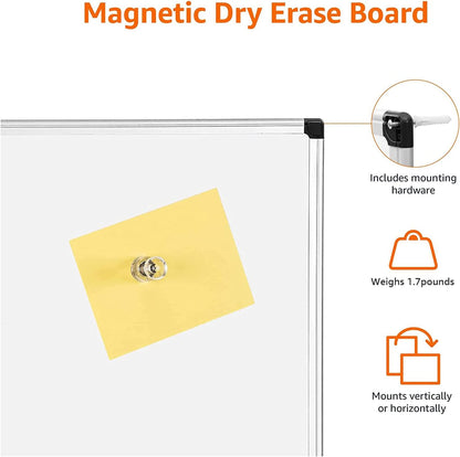 Amazon Basics Magnetic Dry Erase Whiteboard, 36 x 48-inch, Aluminum Frame, Silver/White, Easy to Install