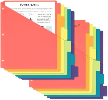 H4D 6-Tab Dividers for 3 Ring Binder, Plastic Dividers with Two Pockets, Letter Size, Pastel Colors, 1 Set