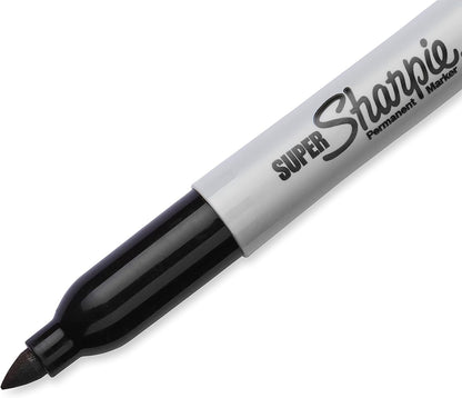 Sharpie Super Permanent Markers, Fine Point, Black, 12 Count - Quick Drying, For Classroom, Poster Boards, Office, Home, Teacher Supplies