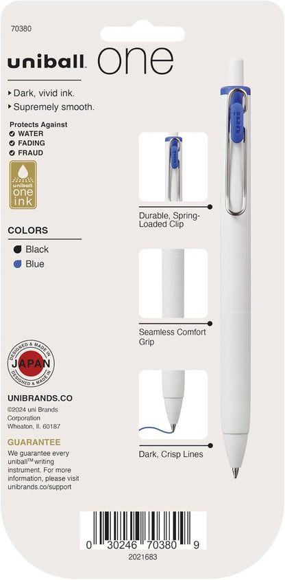 Uni-Ball One Black Retractable Gel Pens 4 Pack with Medium Points, Uni-Ball Click Pens are Fraud Proof and the Best Office, School, and Bible Pens