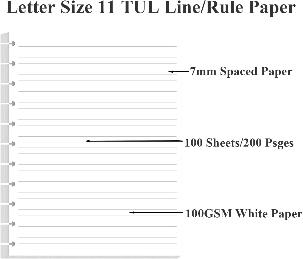Unpunched Line Paper - 100 Sheets/200 Pages Loose Leaf Paper Line Refills, Letter Size, 100gsm, White, 8.5" x 11"