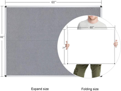 VIZ-PRO Large Fabric Bulletin Board/Foldable Notice Board Felt Gray, 60 X 48 Inches, Silver Aluminium Frame