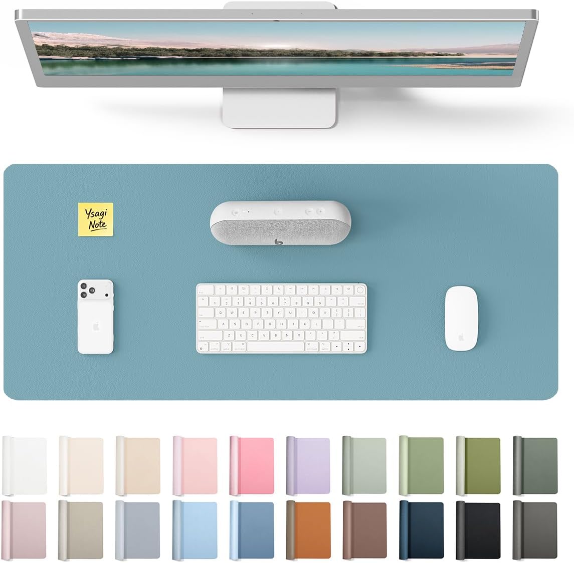 YSAGi Leather Desk Pad Protector, Large Mouse Pad, Non-Slip PU Leather Desk Blotter, Waterproof Writing Pad for Office and Home (31.5" x 15.8", Eggshell) - Colors A
