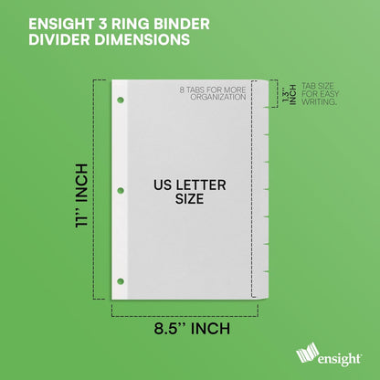 Ensight 3 Ring Page Dividers Bulk, 1/5 Cut Tab Dividers, 100 Per Box - Divider Pages with Tabs, Decorative Printable Rewritable Divider Tabs, Exhibit Tab Dividers for 3 Ring Binders Bulk