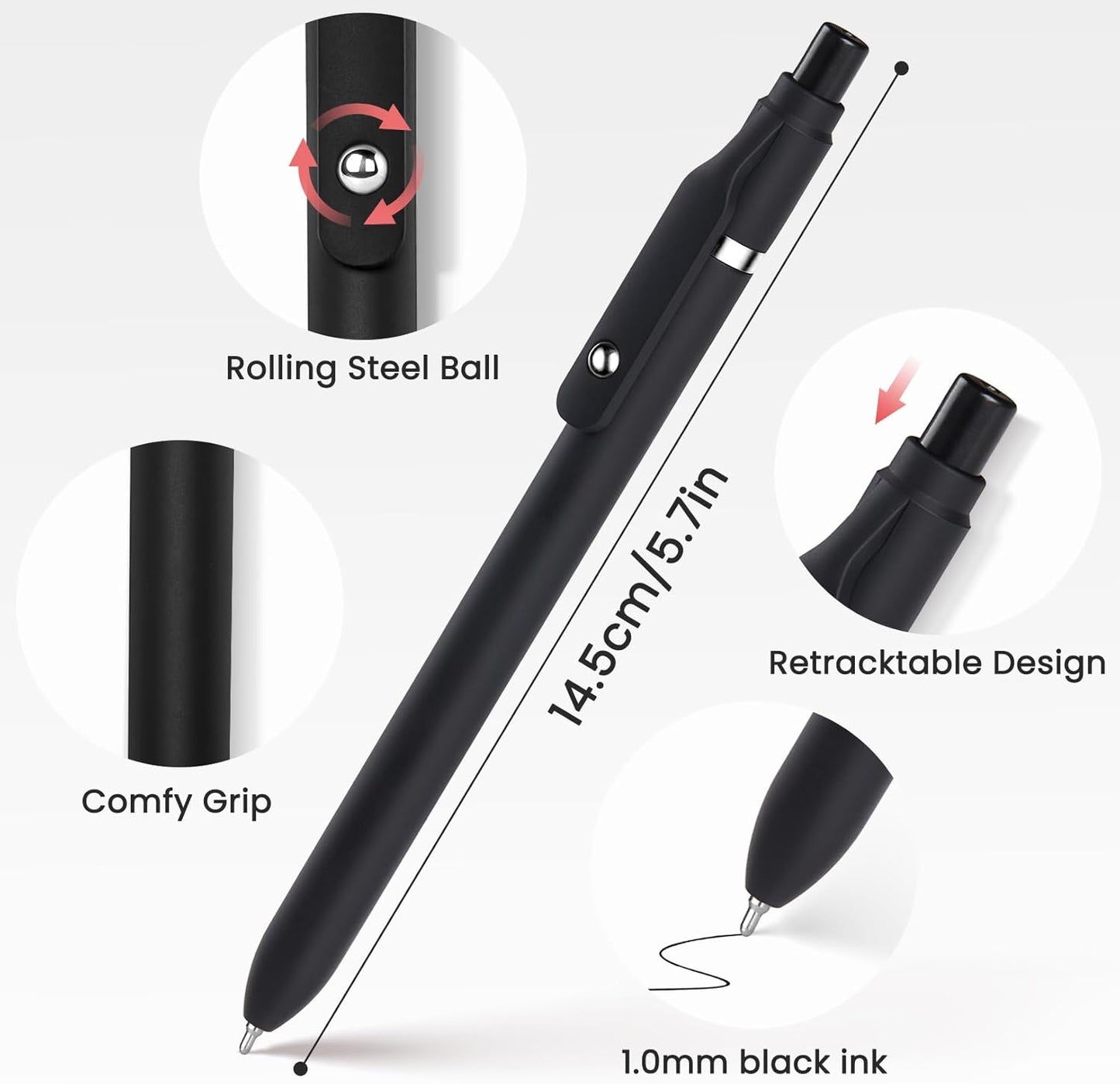 Sooez 40 Pack Bulk Pens Ballpoint, Black Ink Pens for Smooth Writing, Quick Dry Ball Point Pens Black, Medium Point 1.0mm Fidget Pens for Journaling, Office Supplies for Nurse Server, Note Taking