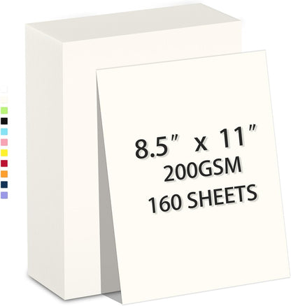 160 Sheets White Cardstock 8.5 x 11 Heavyweight Weight 200gsm Card Stock Paper for Printing, Crafts, Invitations | Smooth Printer Cardstock Paper | Bulk Construction Paper DIY & Professional Use