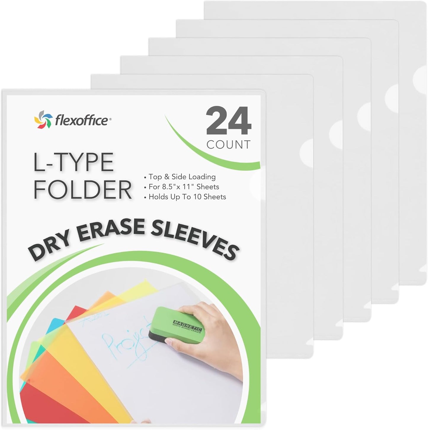FLEXOFFICE 24 Pack Clear Project Folders for Important Documents, Heavyweight L-Shaped Transparent Poly Jacket Sleeves Folders Fit for US Letter Size