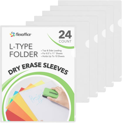 FLEXOFFICE 24 Pack Clear Project Folders for Important Documents, Heavyweight L-Shaped Transparent Poly Jacket Sleeves Folders Fit for US Letter Size