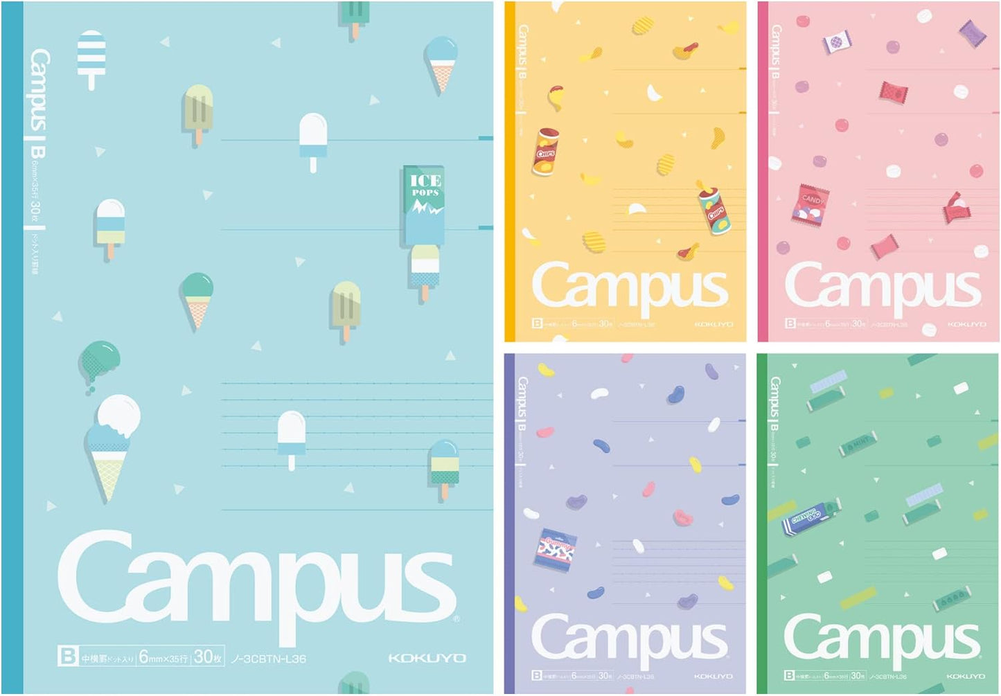 KOKUYO Composition Notebooks, 5 Pack Campus Semi-B5 Comp Book with Dot B 6mm Ruled, 30 Sheets, School Lined Notebook in Shear Stone, Journal Notebook for Women Work Study Note Taking(NO-GS3CWBT-L1X5)