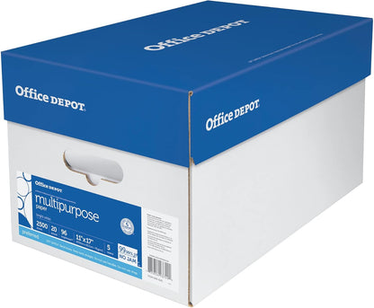 Office Depot Extra Bright Copy Paper, 11in. x 17in., 20 Lb., 90 Brightness, Case Of 5 Reams