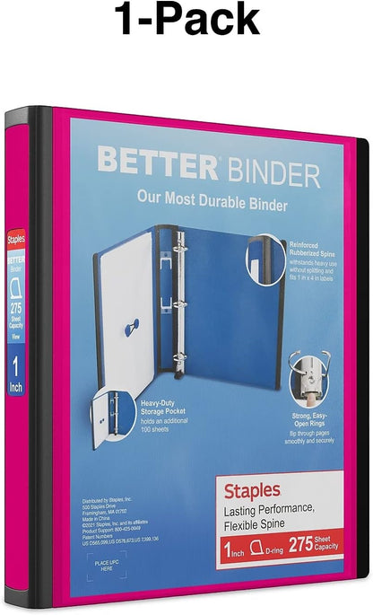 Staples Better Binder 2-Inch D-Ring View Binder, Reinforced Spine, Holds Up to 540 Sheets, Teal, for Office & School