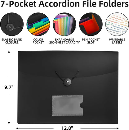 5 Pack 7 Pocket Accordian File Organizer, Expanding File Folder with Labels, Plastic Expandable File Folder for Documents Letter Size A4 Papers, Ideal for Home, Office Supplies, College Essentials