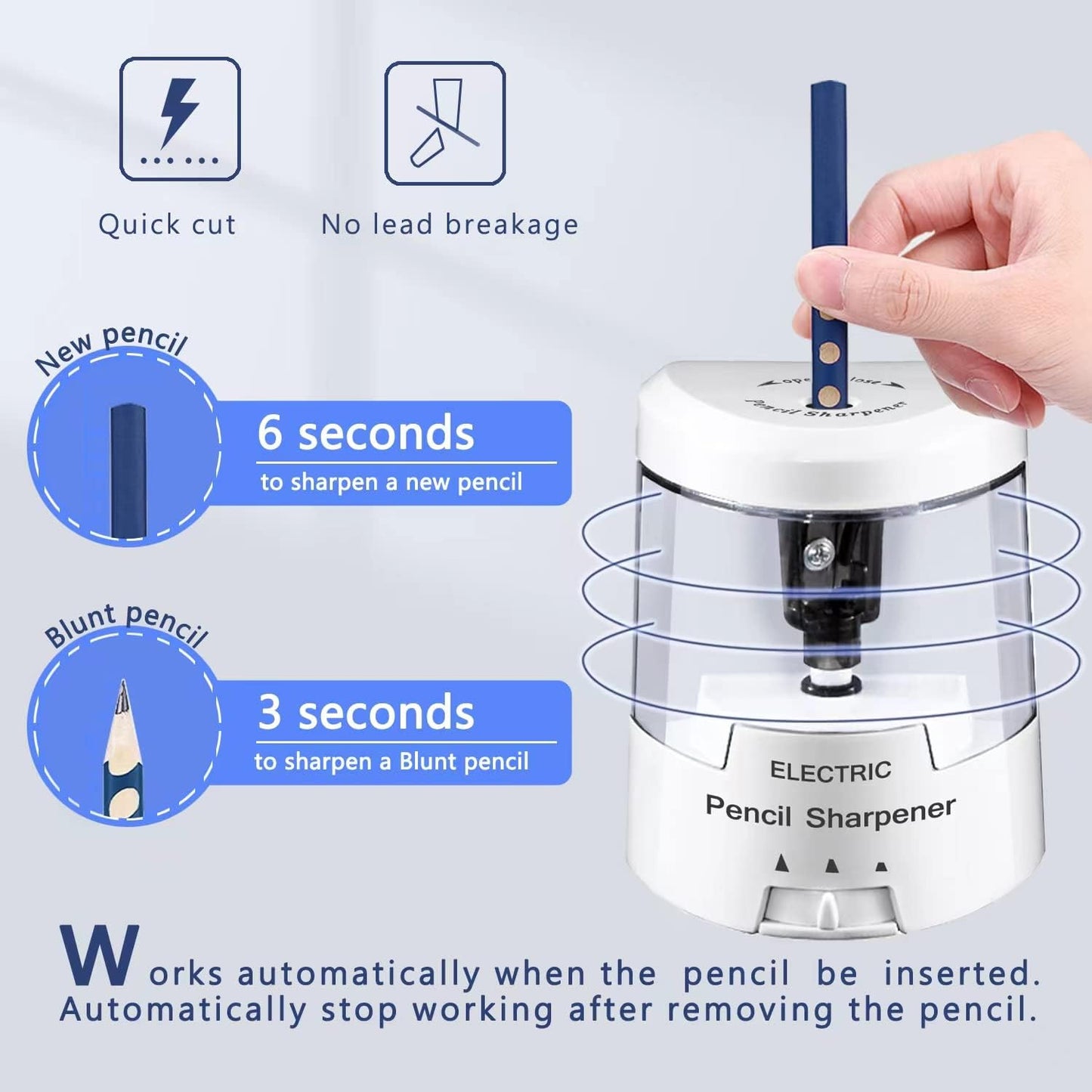 Electric Pencil Sharpener, Battery (Not Included) USB Powered, Portable for NO.2 Pencils, Automatic and Durable with 3 Sharpness Options - Classroom, Home, Office Black