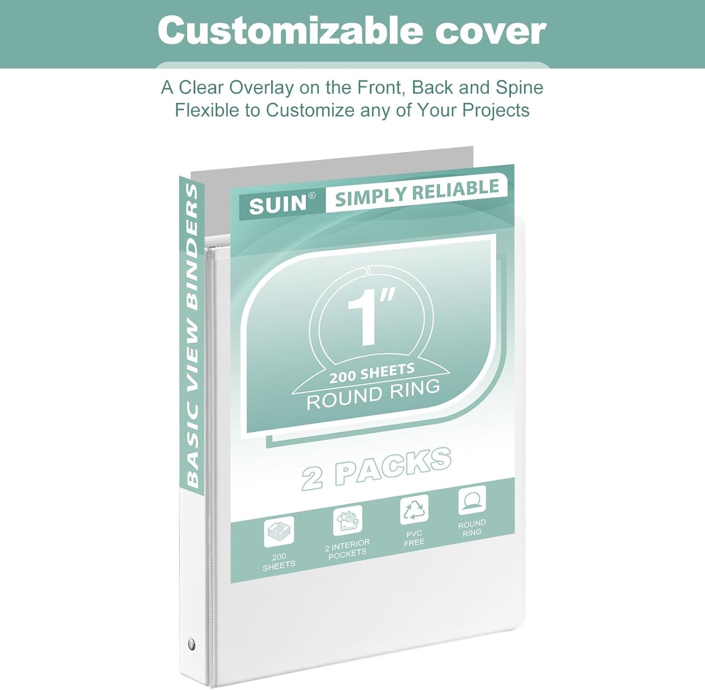 SUIN1-Inch 3-Ring-Binder, Customizable Clear View Cover, for US Letter Size 8-1/2 x 11'', Perfect for Office/School (Black - 12 Packs)