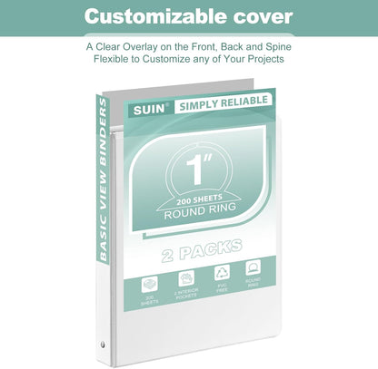 SUIN1-Inch 3-Ring-Binder, Customizable Clear View Cover, for US Letter Size 8-1/2 x 11'', Perfect for Office/School (Black - 12 Packs)