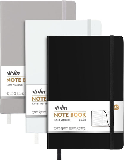 ViVin Lined Journal Notebooks for Work, 192 Pages, Medium 5.5 x 8.3 inch, College Ruled, A5 Hardcover Journaling Notebooks for Writing, 8 Pack Bulk,Black