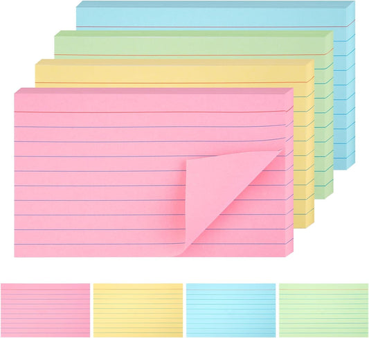 Colored Index Cards, 200 Count Note Cards,150gsm Heavy Weight College Ruled Colored Flashcards for Students, Teachers, and Professionals, Study Note (50 Sheets Each) (3 * 5 inches)