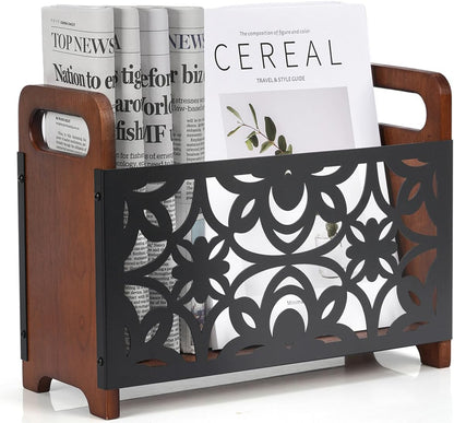 QILICHZ Magazine Holder,Wood Magazine Rack,Rustic Magazine File Holder,Magazine Storage Basket,Magazine Rack Floor,Farmhouse Magazine Organizer for Magazines,Books,Newspapers