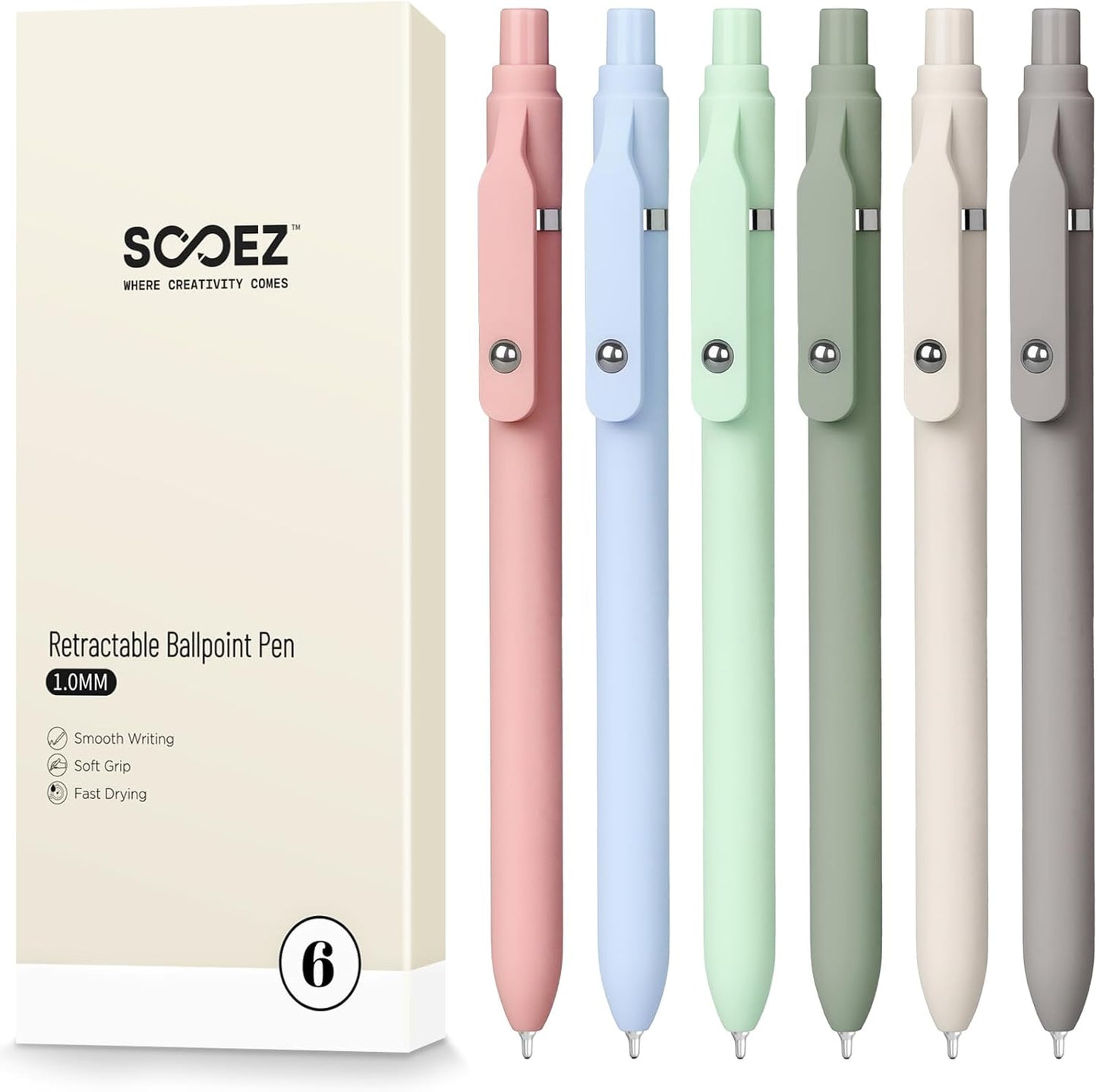 Sooez Ballpoint Pens Retractable, 12 Pack Black Pens ballpoint with Comfort Grip, Smooth Writing Fidge Pen for Journaling, Cute Office and School Supplies Bulk Pens, 1.0mm Medium Point Black ink