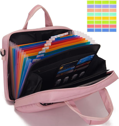BARDOLPH Accordian File Folder with Handle, 12 Pocket Expanding Folder with Zipper, Heavy Duty Accordian Organizer (PINK)