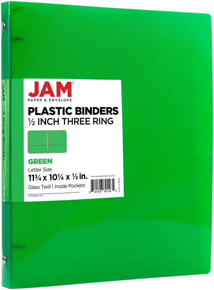 JAM PAPER Plastic 0.75 inch Binder - Clear 3 Ring Binder - Sold Individually