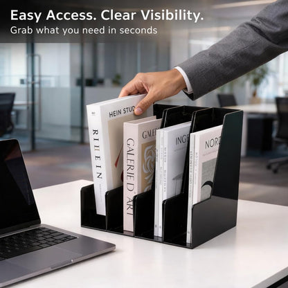 CiWiVOKi Vertical Magazine File Holder, Desk Organizer and Storage for Magazines, Binders, Notebooks, Envelopes, Multi-Purpose Desktop File Organizer for Home, Office & Classroom, 4 Pack, White