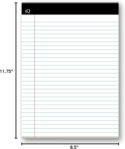 iScholar iQ Legal Pads, White, Wide Ruled, 8.5" x 11.75", 50 Sheets Per Pad, Pack of 3 Pads (68113)