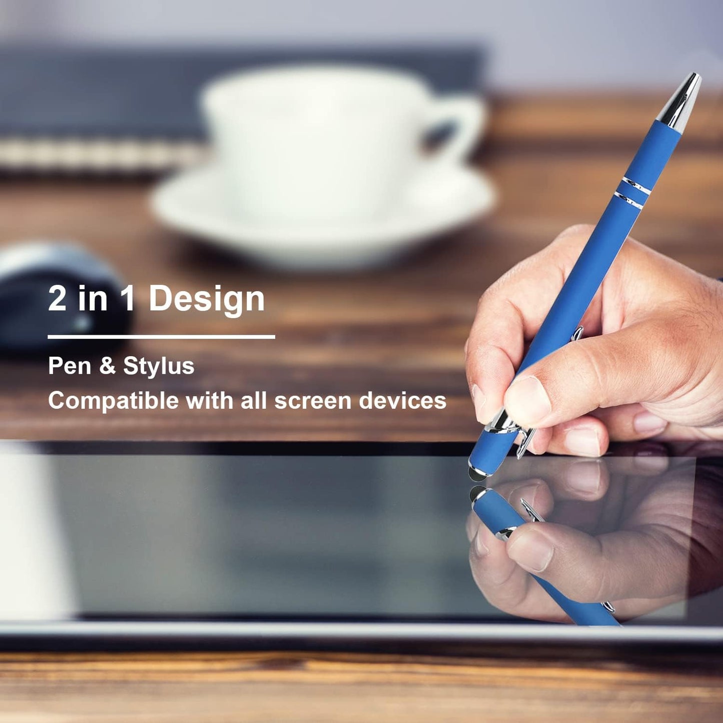 Oddmoal Ballpoint Pen with Stylus Tip, Soft Touch Click Metal Pen, 1.0mm Medium Point, Black Ink, 12 Count(Black)