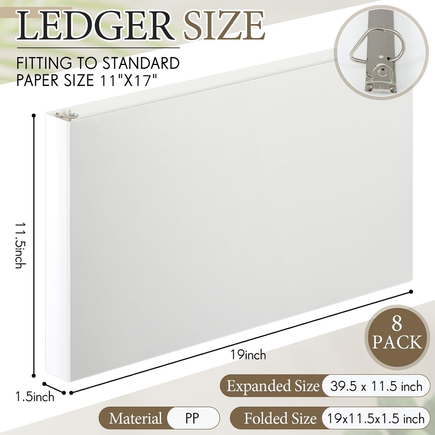 8 Pcs 3 Ring Binders Rings Heavy Duty View D Ring Binders Economy Holds 11" x 17" Paper for Artwork Blueprints, Office, Home, Work Places(White,3 Inch)