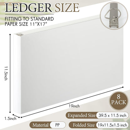 8 Pcs 3 Ring Binders Rings Heavy Duty View D Ring Binders Economy Holds 11" x 17" Paper for Artwork Blueprints, Office, Home, Work Places(White,3 Inch)
