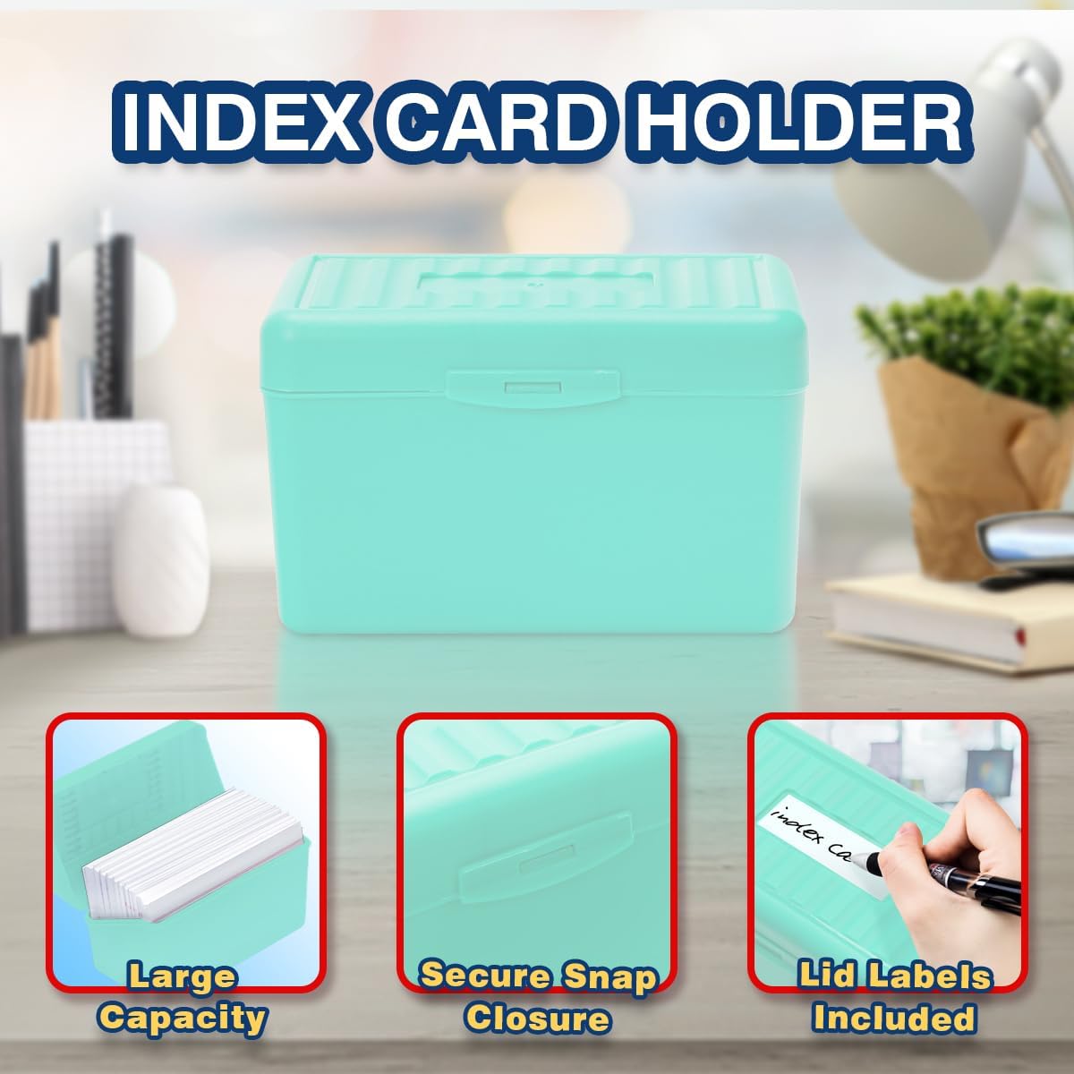 H4D 3x5 Index Card Holder with 100 Heavyweight Ruled Index Cards and 25 Plastic Dividers, Black