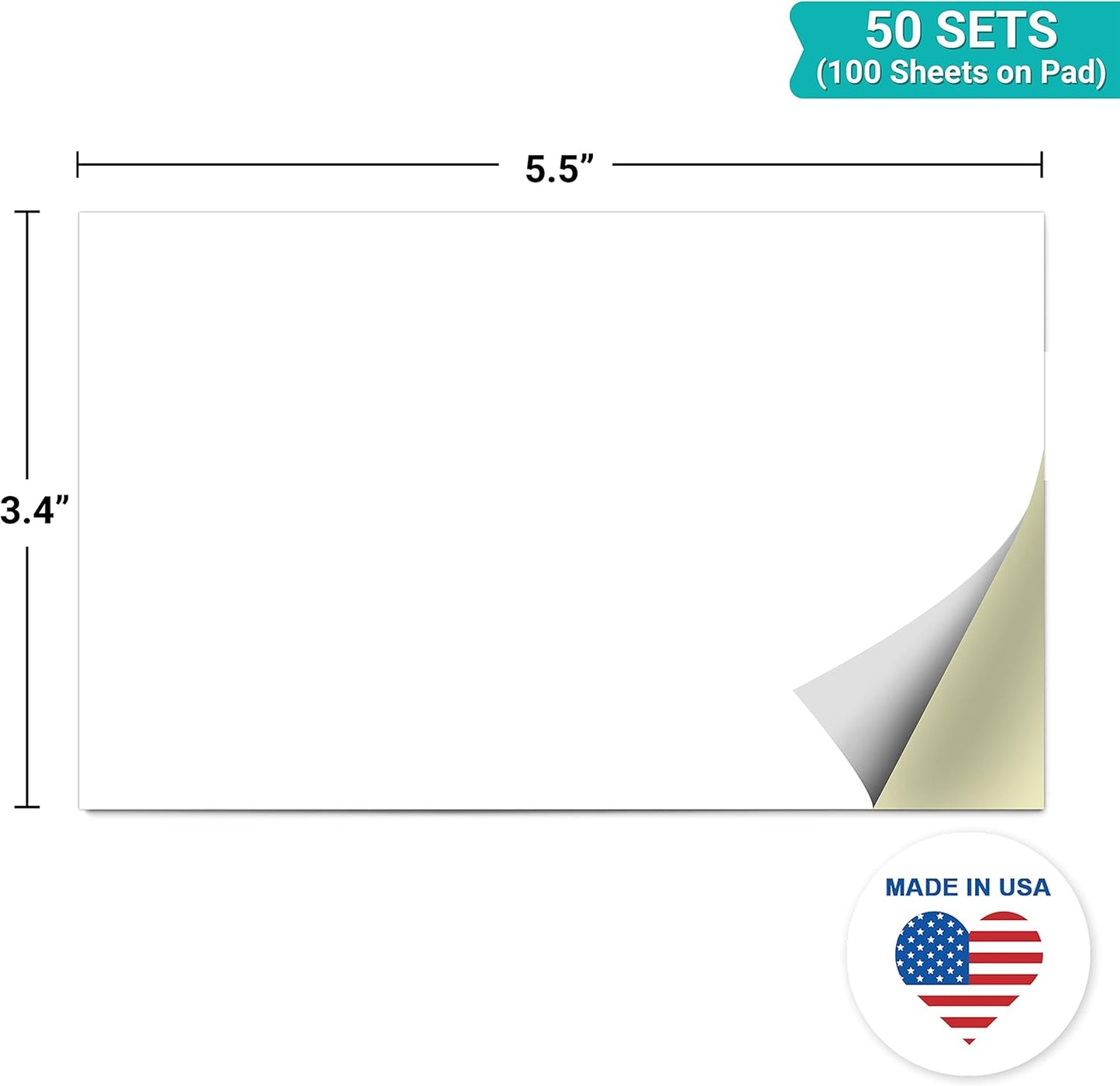 321Done 2-Part Blank Carbonless Notepad, 3.4x5.5 Portrait, Made in USA, Pocket Size Carbon Copy Memo Scratch Pad, Sketchbook, Cute Generic Small Business Order Book (50 Sets) White/Yellow