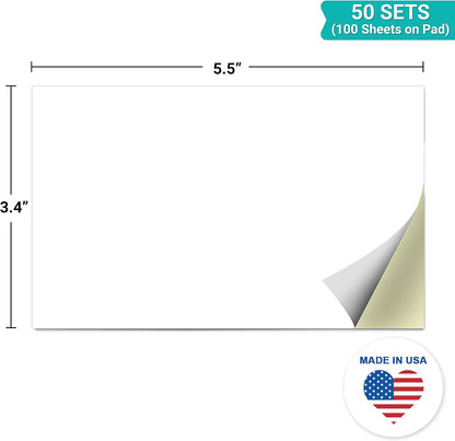 321Done 2-Part Blank Carbonless Notepad, 3.4x5.5 Portrait, Made in USA, Pocket Size Carbon Copy Memo Scratch Pad, Sketchbook, Cute Generic Small Business Order Book (50 Sets) White/Yellow