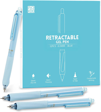 ParKoo Gel Pens Quick Dry Ink Fine Point 0.5mm, Retractable Rolling Ball 6 Black/6 Blue Ink Pen, Click Silent Pens Set for Journaling Notetaking Drawing Sketching Smooth Writing Non Bleed 12pcs