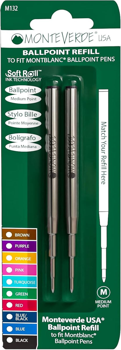 Monteverde USA Capless Ceramic Gel Refills to Fit Montblanc Ballpoint Pens, Fine Point Black Ink, Converts to Capless Rollerball, 2-Pack (M132BK)