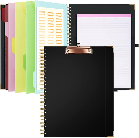 Ospelelf Clipboard with Storage 8.5 X 11，Padfolio Organizer, Spiral Portfolio Letter Size with Notepad, Pen Holder, 5 Extra Folder Divider Pages, Elastic Closure Nurse Office Essentials (Polka Dots)