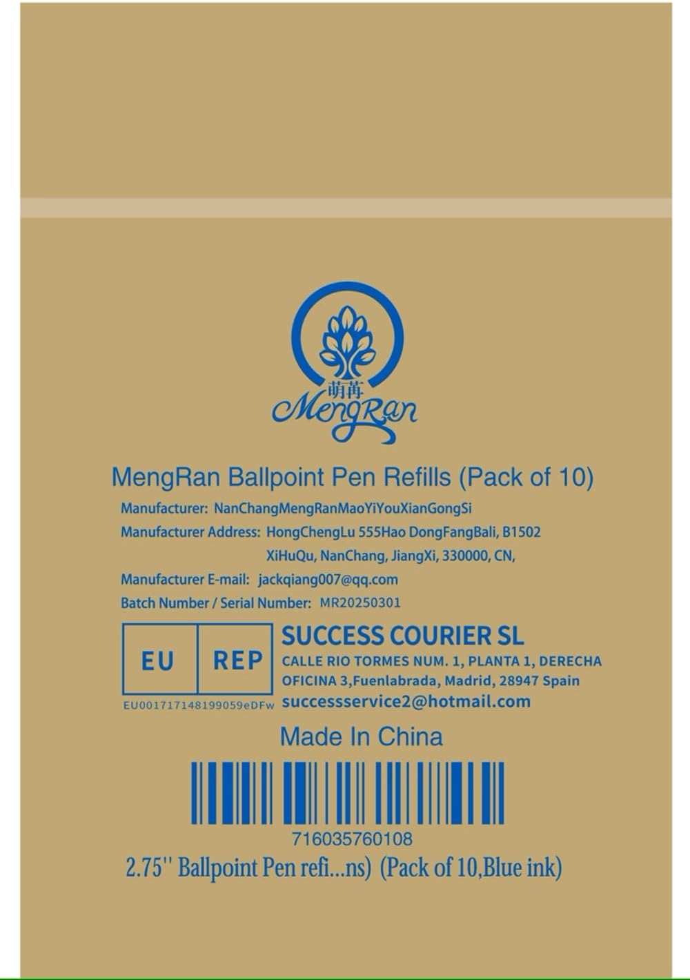 MengRan 2.75'' Mini D1 Ballpoint Ink Pen Refills for Twist Pens, Compatible with Swarovski Pen Refills (Blue Ink,Pack of 10)